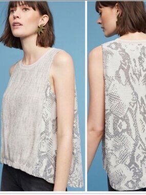 Anthropologie AKEMI + KIN Gray Tweed Cocoon Marietta Top XL Sleeveless Snake Pri